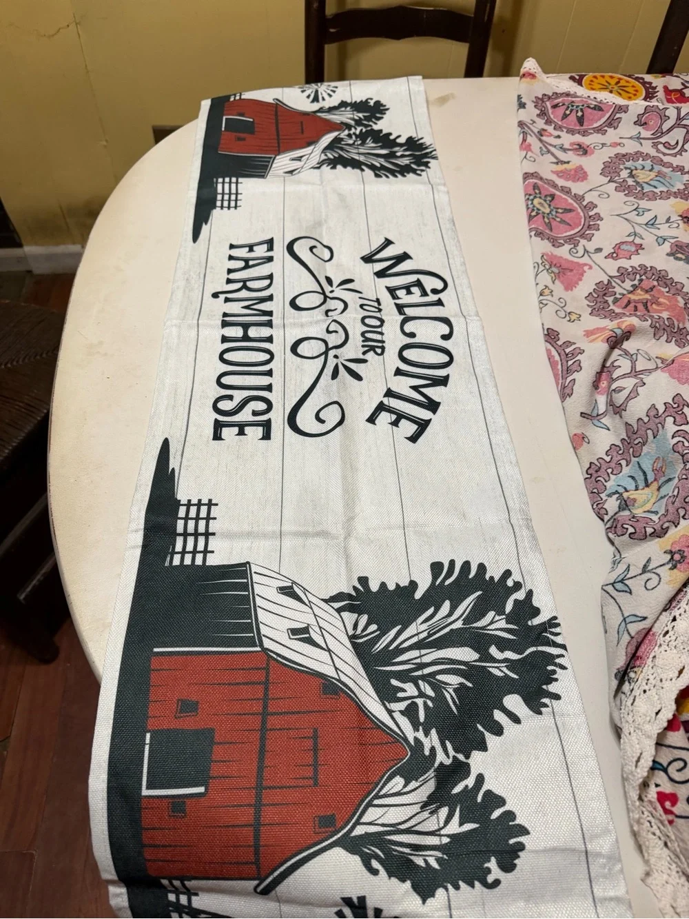 Welcome to Our Farmhouse Table Runner - Red & Black Design 13”x72”